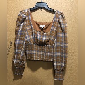 New Gianni Bini Faye plaid smoked square neck